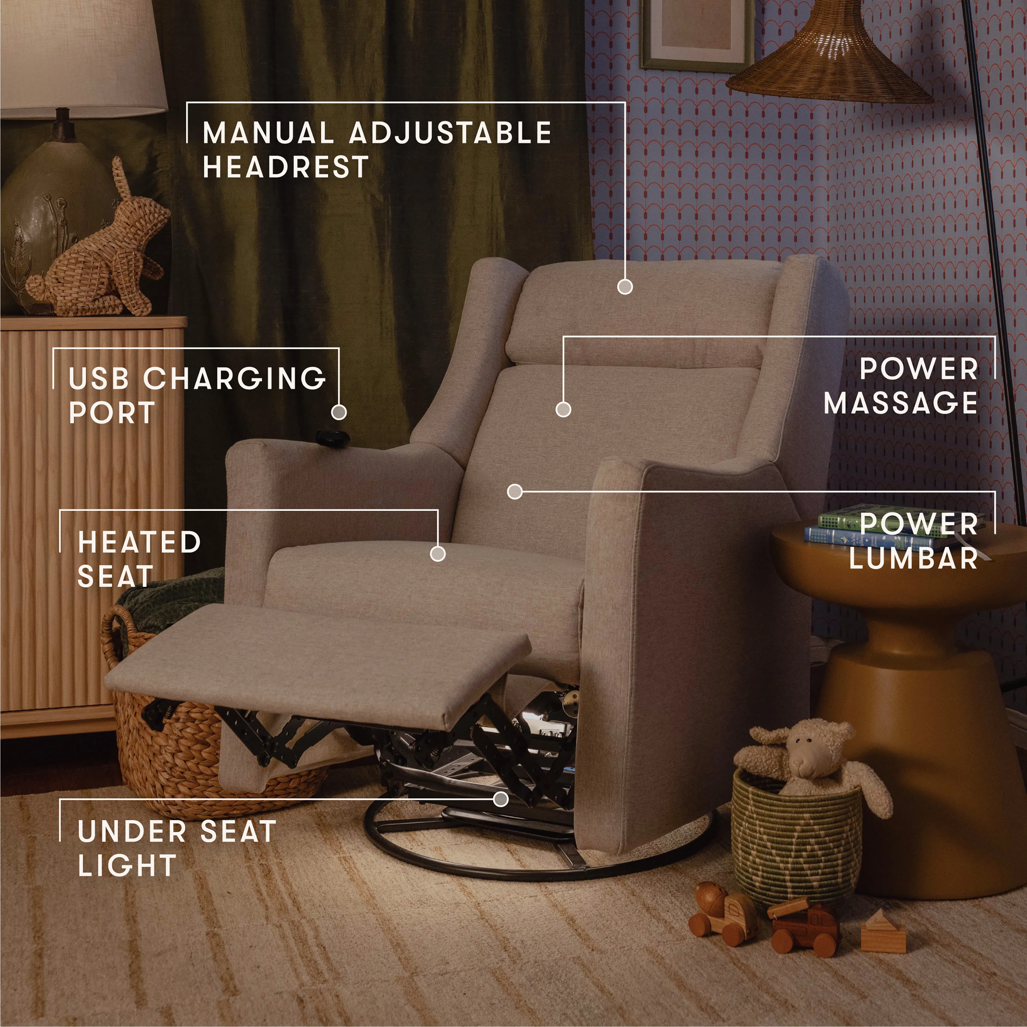 Kiwi Deluxe Power Recliner and Swivel Glider with Heat and Massage - Image 44