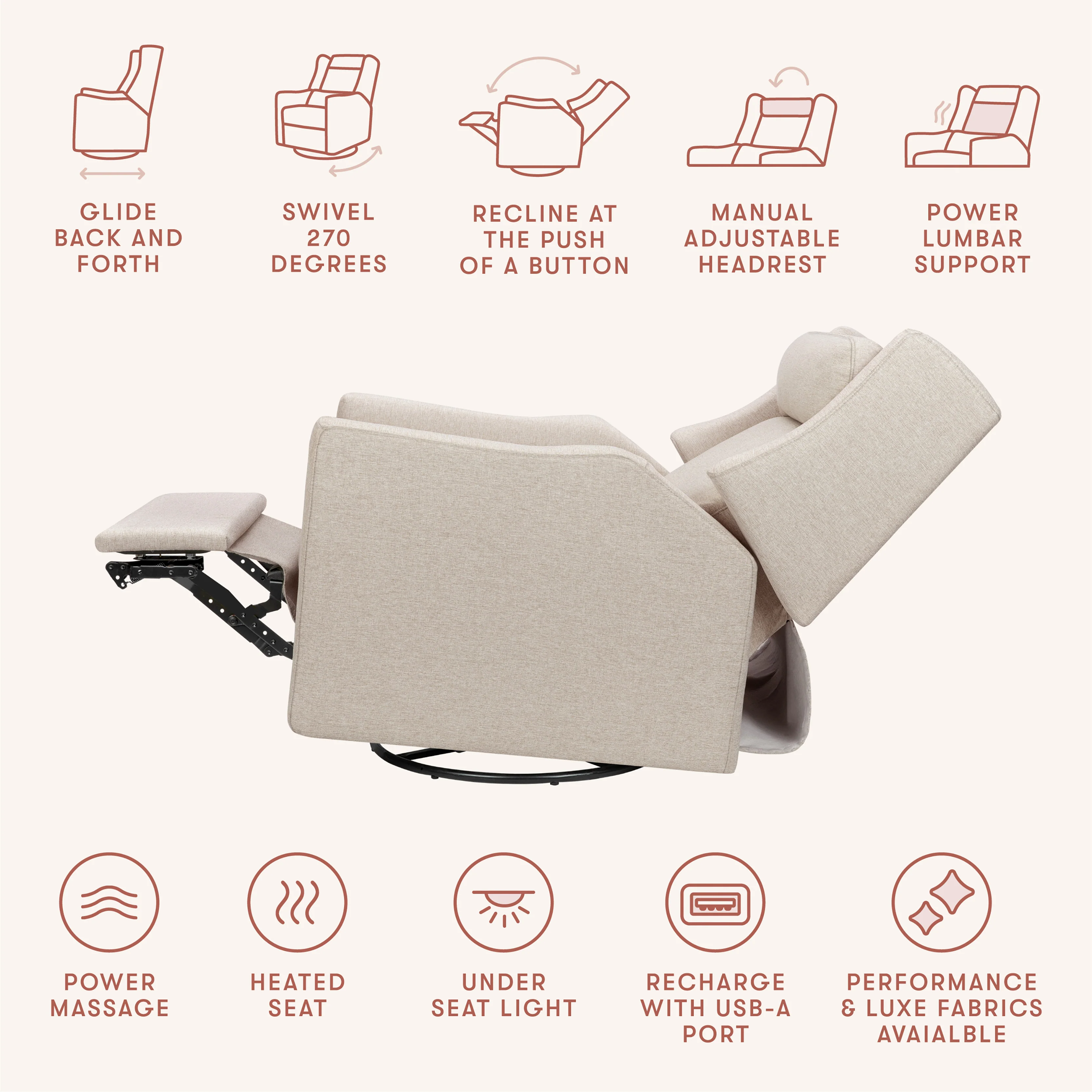 Kiwi Deluxe Power Recliner and Swivel Glider with Heat and Massage - Image 45
