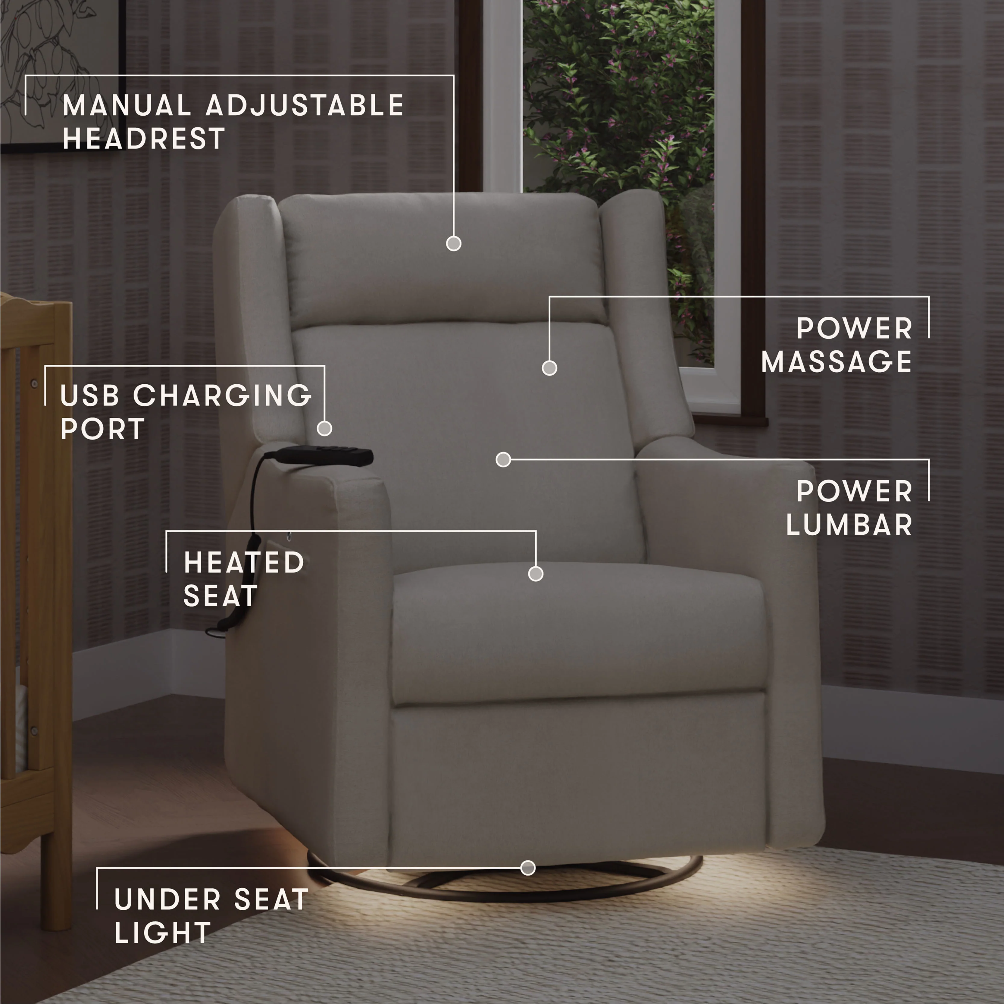 Kiwi Deluxe Power Recliner and Swivel Glider with Heat and Massage - Image 63