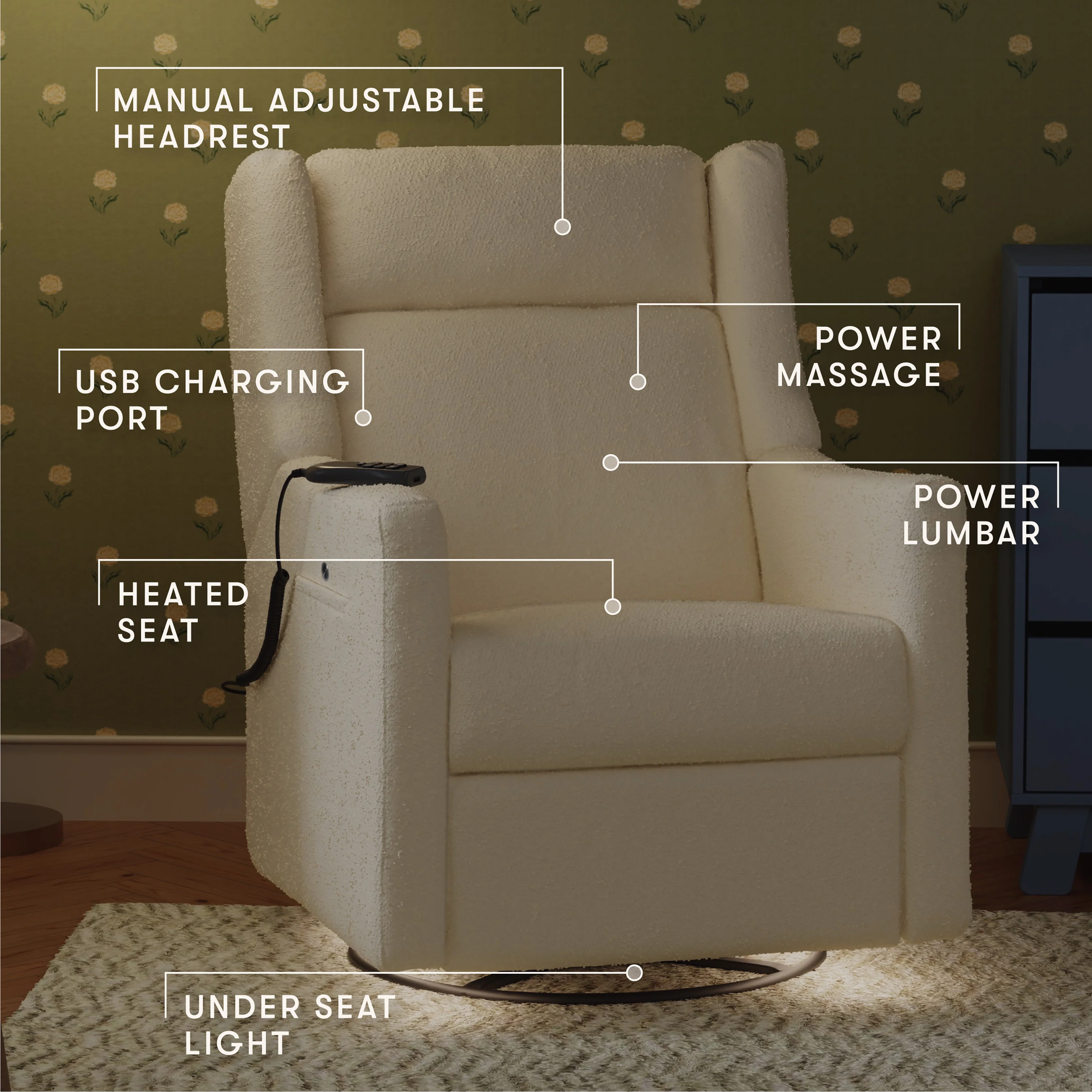 Kiwi Deluxe Power Recliner and Swivel Glider with Heat and Massage - Image 81