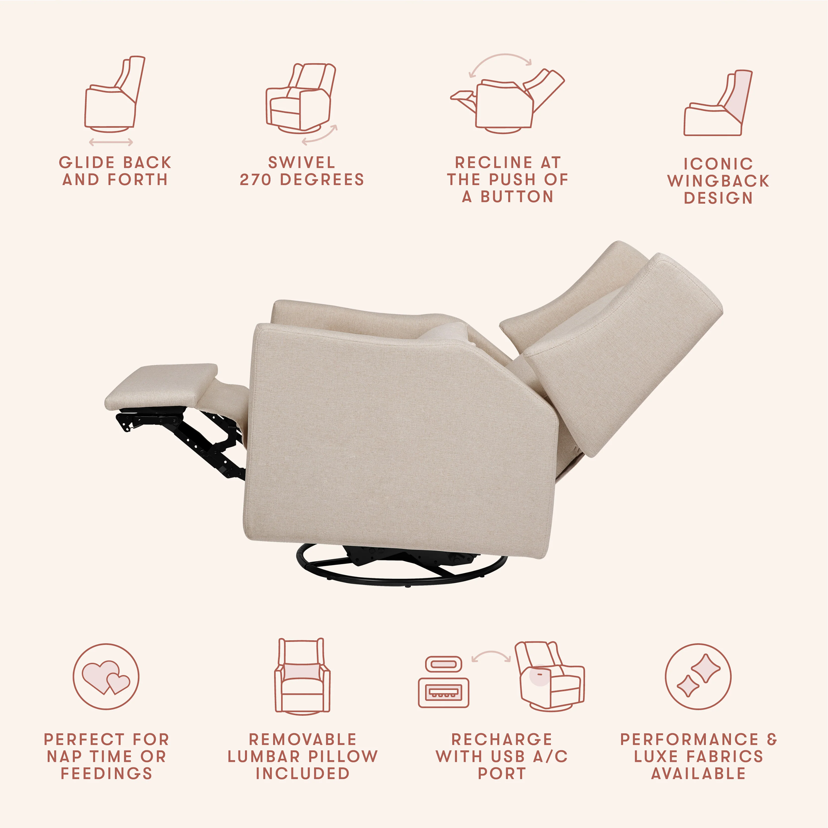 Kiwi Electronic Recliner and Swivel Glider with USB port - Image 4