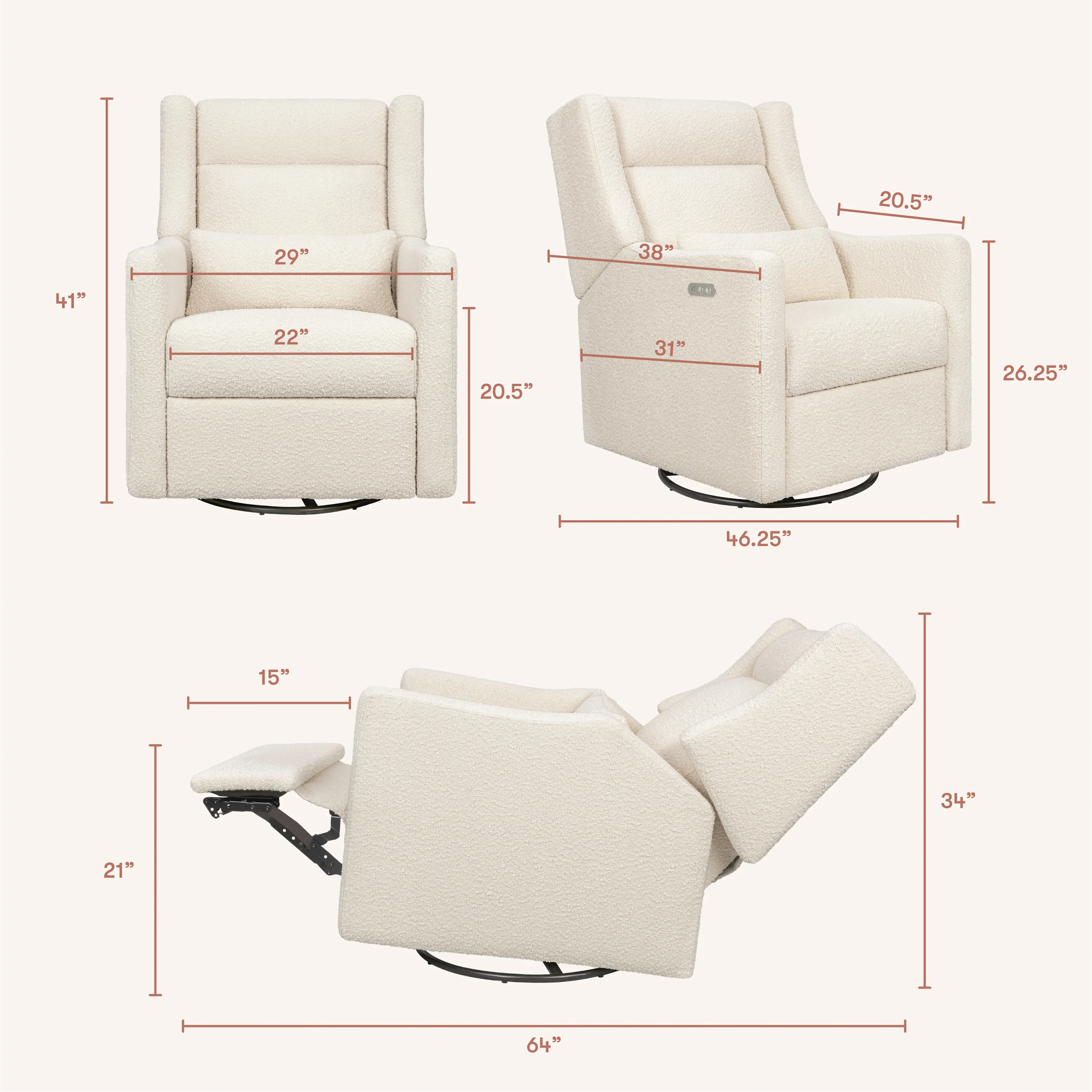 Kiwi Plus Power Recliner and Swivel Glider with Power Adjustable Headrest and USB Port - Image 32