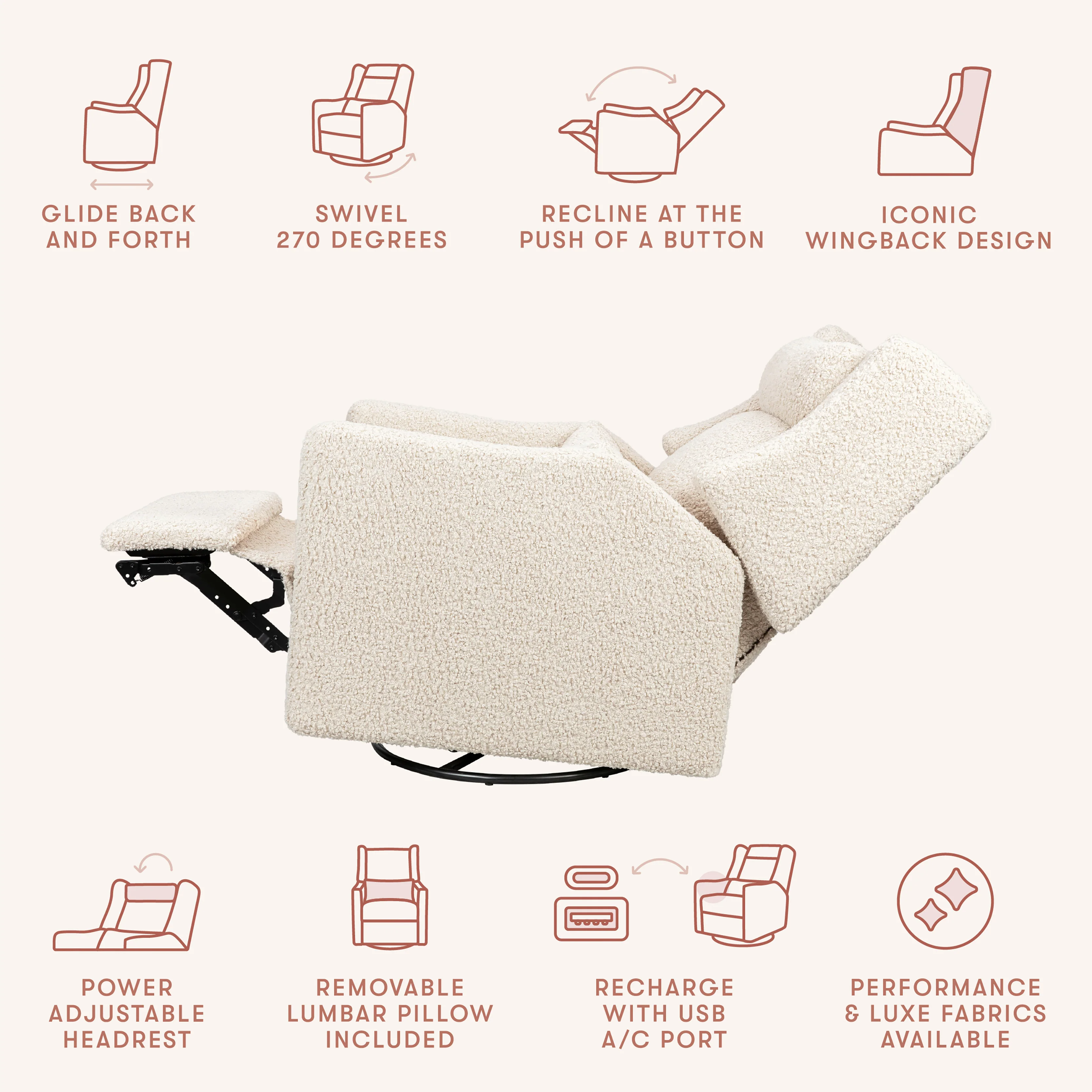 Kiwi Plus Power Recliner and Swivel Glider with Power Adjustable Headrest and USB Port - Image 6