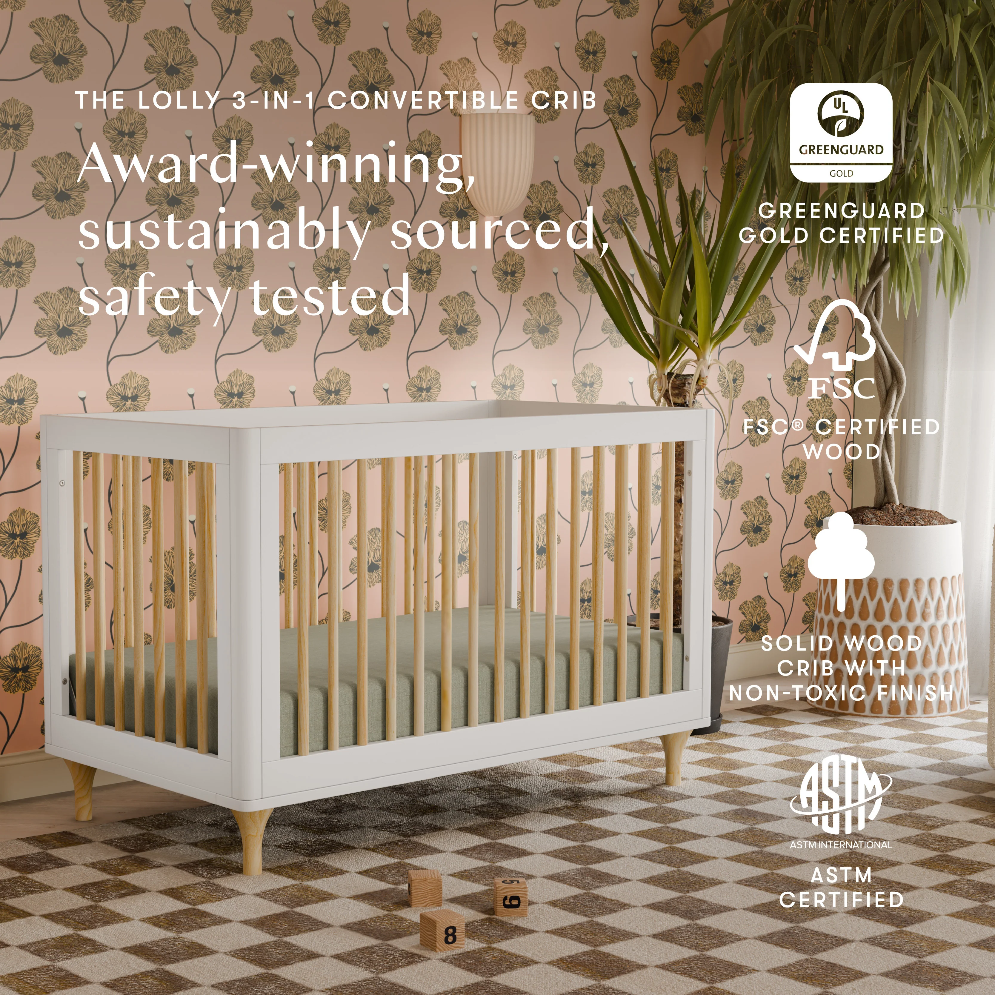 Lolly 3-in-1 Convertible Crib with Toddler Bed Conversion Kit - Image 3