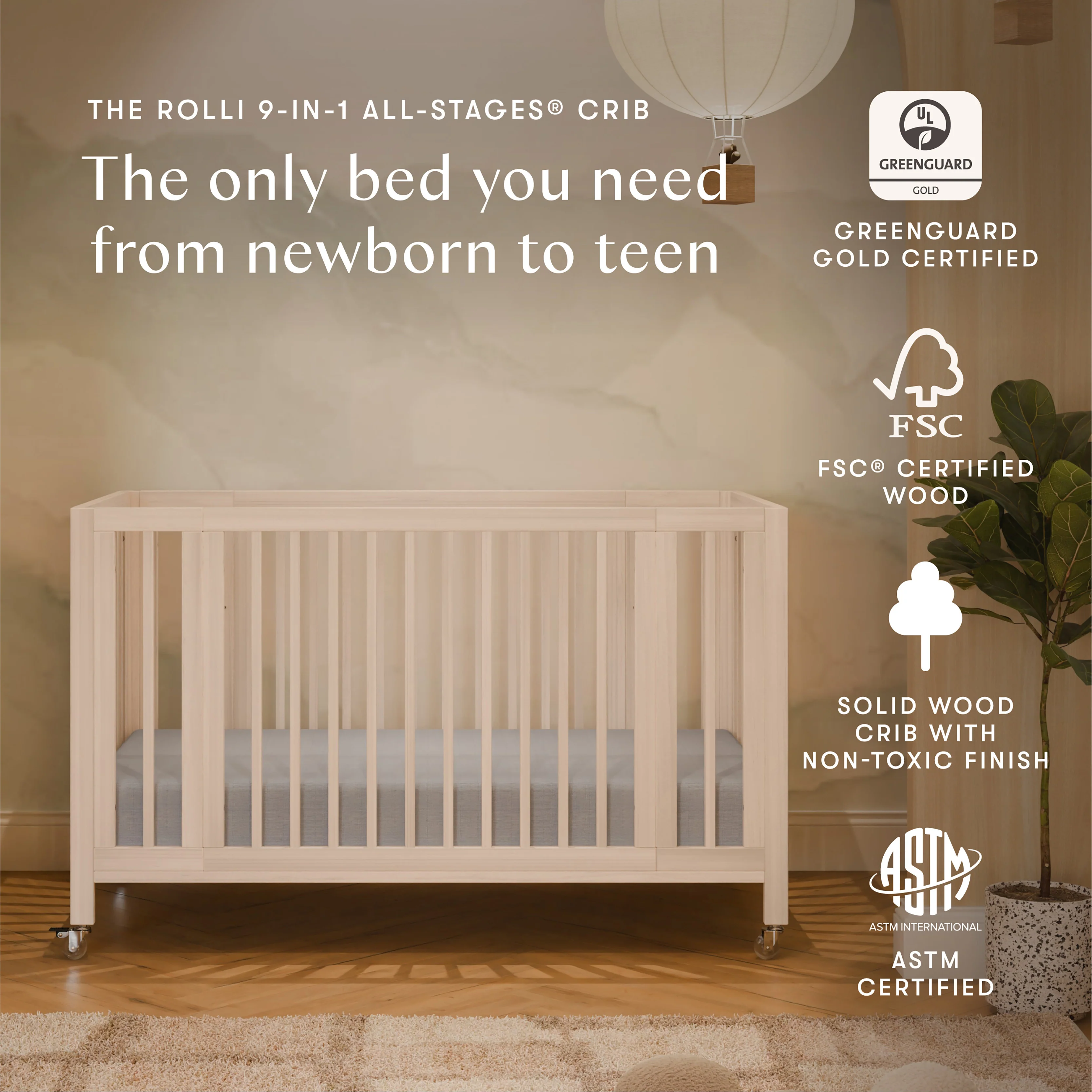 Rolli 9-in-1 Convertible All-Stages® Crib with Bassinet & Toddler Bed Conversion Kits - Image 43