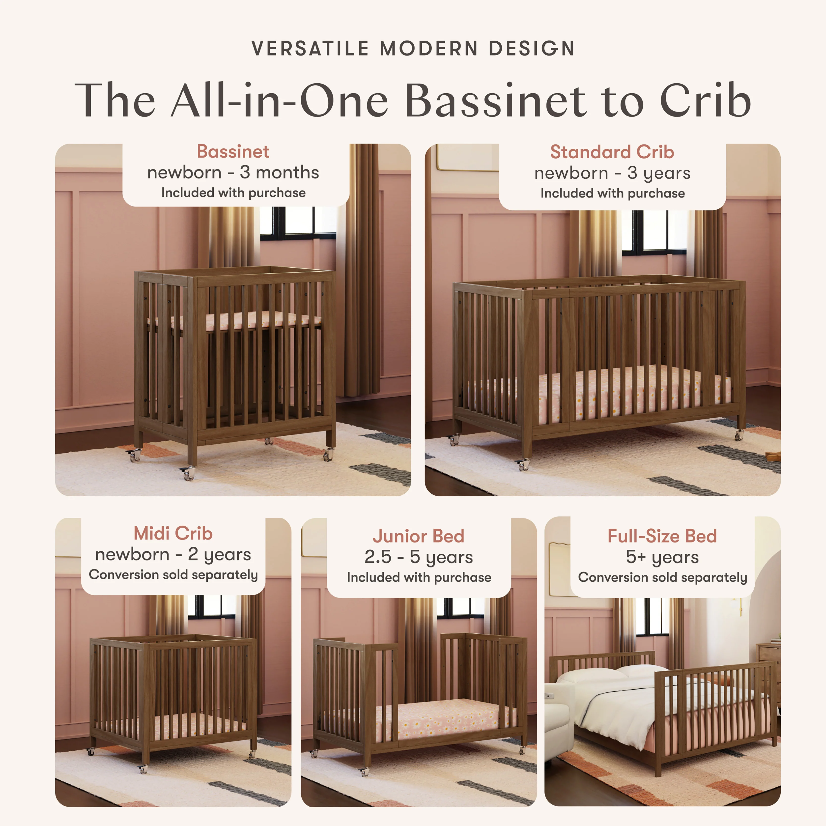 Rolli 9-in-1 Convertible All-Stages® Crib with Bassinet & Toddler Bed Conversion Kits - Image 5