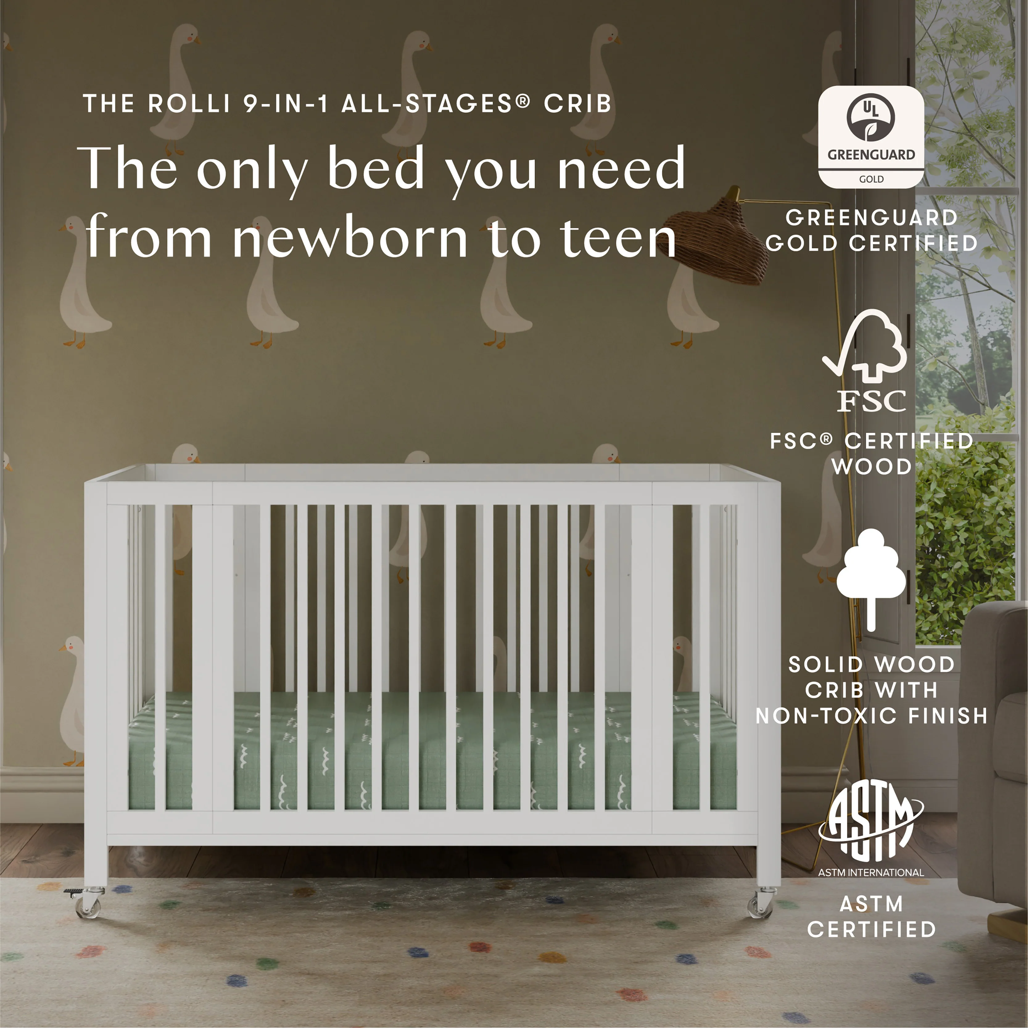 Rolli 9-in-1 Convertible All-Stages® Crib with Bassinet & Toddler Bed Conversion Kits - Image 63